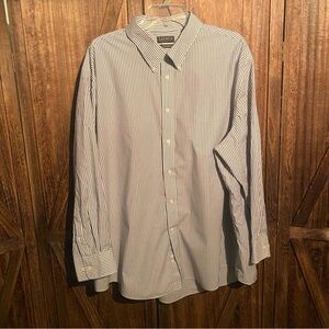 Ralph Lauren Navy and White Striped Button Down Shirt; 4XL; 20 34/35
